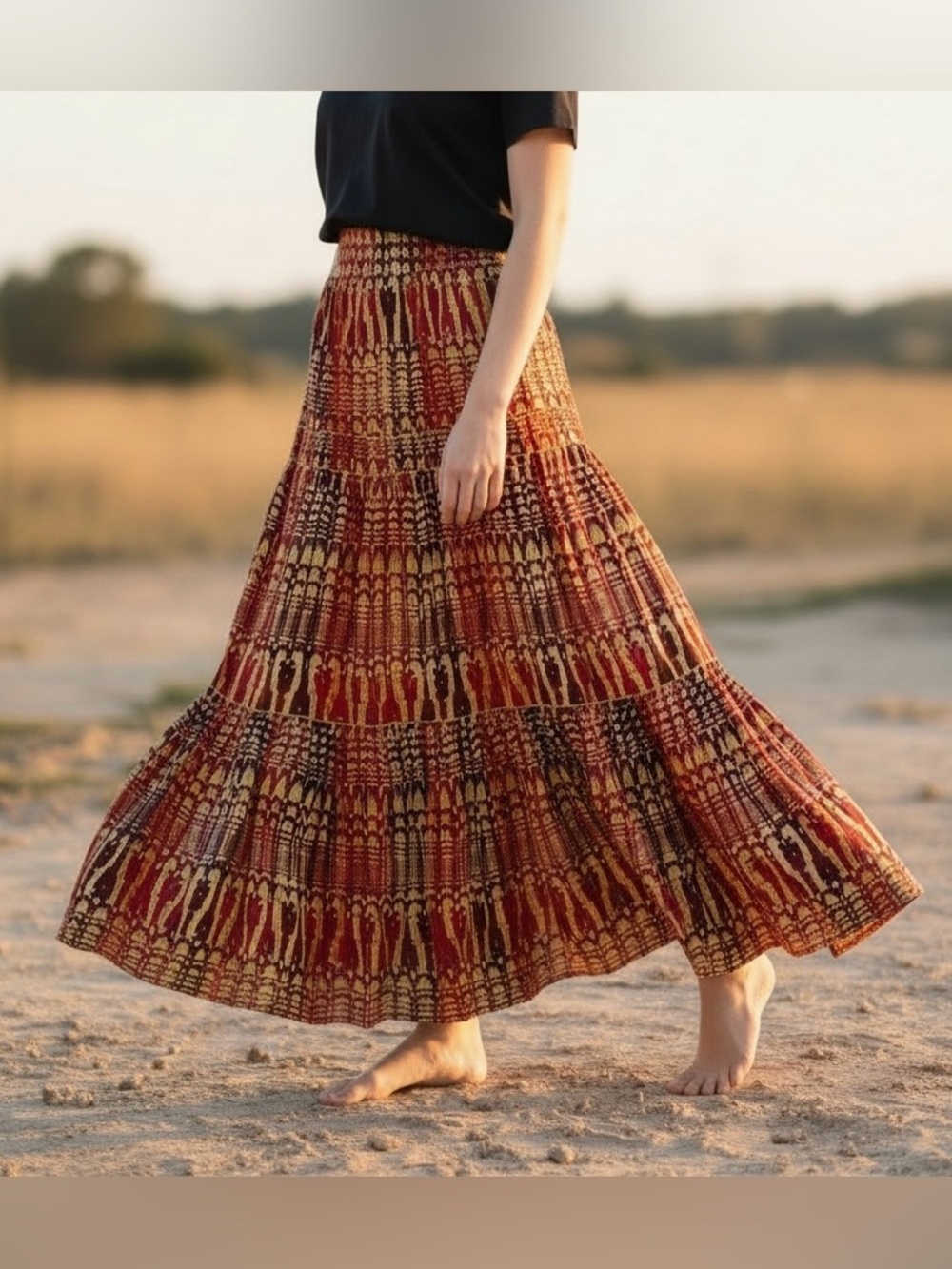 Vintage Jones New York Maxi Skirt Boho Hippie Gypsy Festival Geometric L
